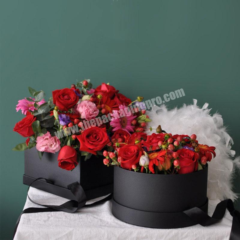 2019 silk ribbon bow round flower rose box wholesale flower box luxury pink with lid gift box packaging