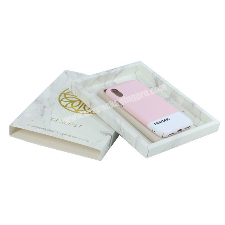 2019 wholesale 350g art paper sliding drawer box , gold stamp retail marble white packaging box for gift