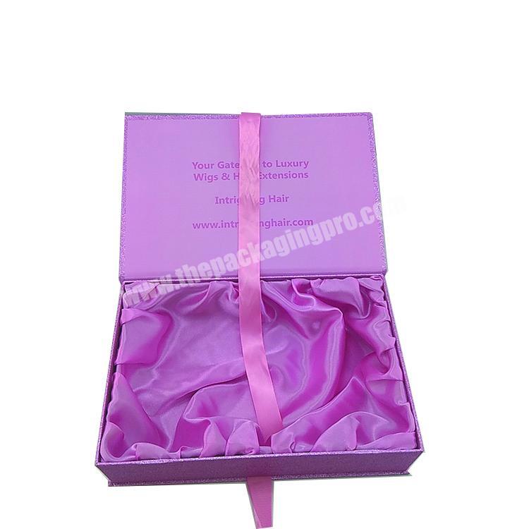 2020 best selling cardboard luxury custom pink wig packaging gift box with satin and ribbon