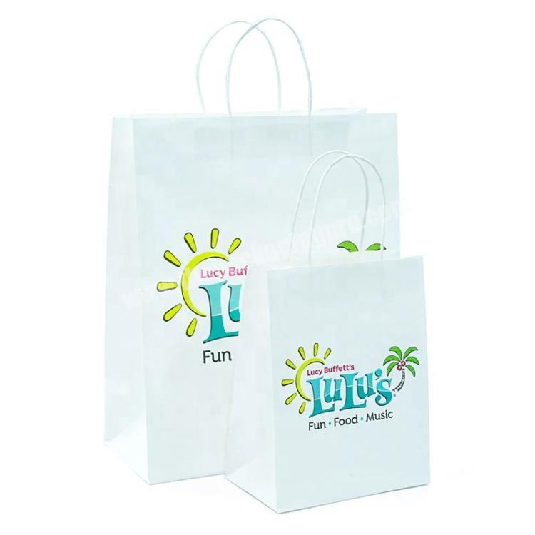 2020 China Factory production Recyclable Boutique Use White Kraft Paper Bag with Twist Paper Handle