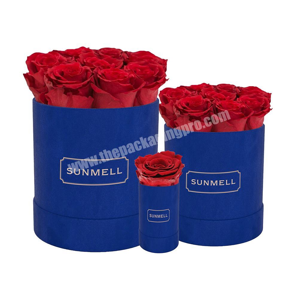 2020 customized new cardboard hat boxes for flowers packaging luxury velvet round flower box with custom logo printed