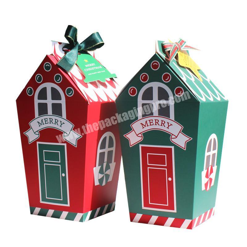 2020 Latest Design Foldable Coffin Shape Christmas Carton Food Cookies Candy Cake Packing Box with Bowknot and Window