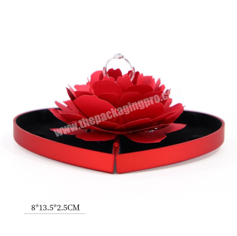 2020 new creative design red heart shape flat box rose flower jewellery rotating ring box