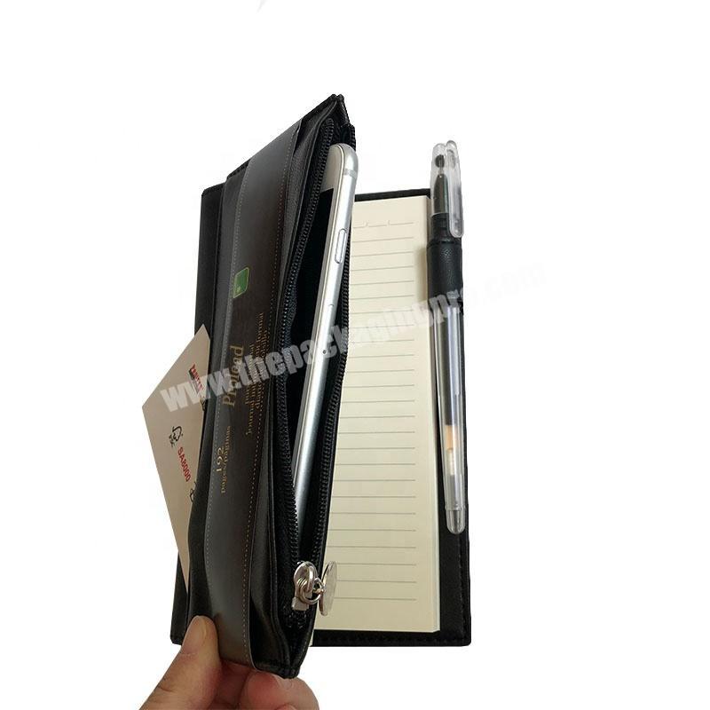 2020 Office Products Black Cute Small PU Leather Notebook with My Logo Pen Holder Gift