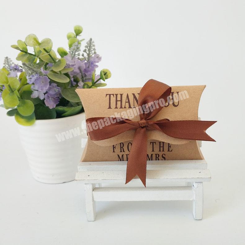 2020 Small Favor Decoration Printing Brown Kraft Gift Paper Packaging Pillow Box With bow handle