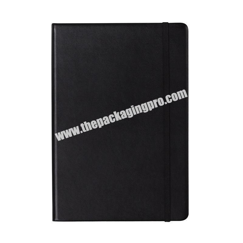 2021 New Arrivals Simple Style Black Diary Custom A5 Pu Leather Hardcover Planner School Exercise Notebook With Elastic Band