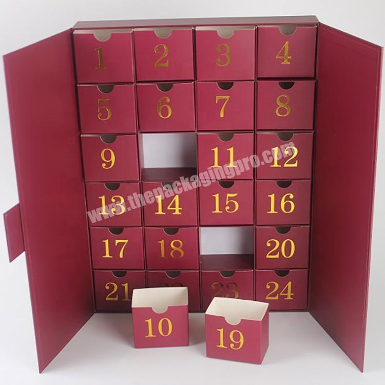 Red Cosmetics Drawer Cardboard Advent Calender Custom Box With Stamping Logo