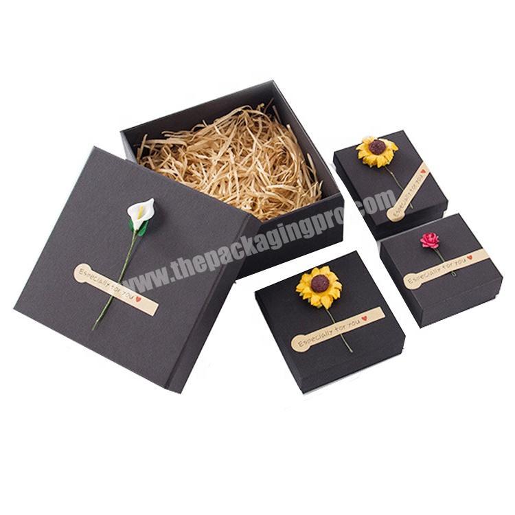 Factory made small ring necklace bracelet cufflink present gift craft paper jewelry packaging box with black color