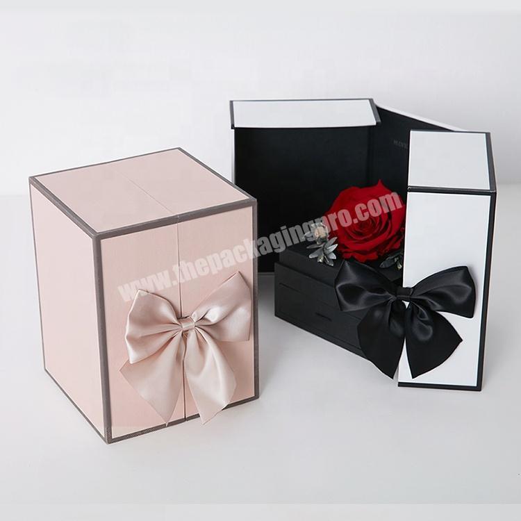 Luxury Handmade Paper Gift rose  With Inner Drawer flower packaging box set