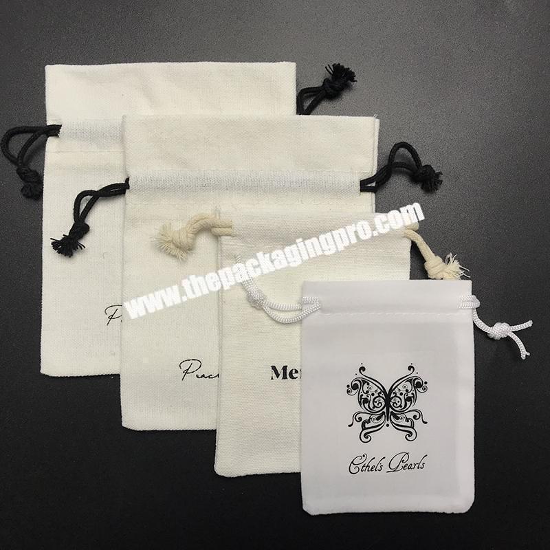 Wholesale customized high end gift jewelry pouch bags drawstring velvet white jewelry bag