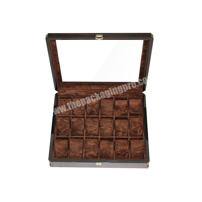 Wholesale Large Watches Display Cases Handmade Wooden Watch Box 18 Slot With Window