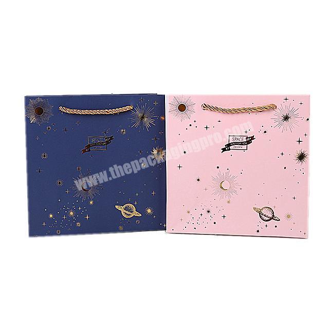 Personality custom printed logo navy bluepink matte paper gift bag uv coating packaging with handles
