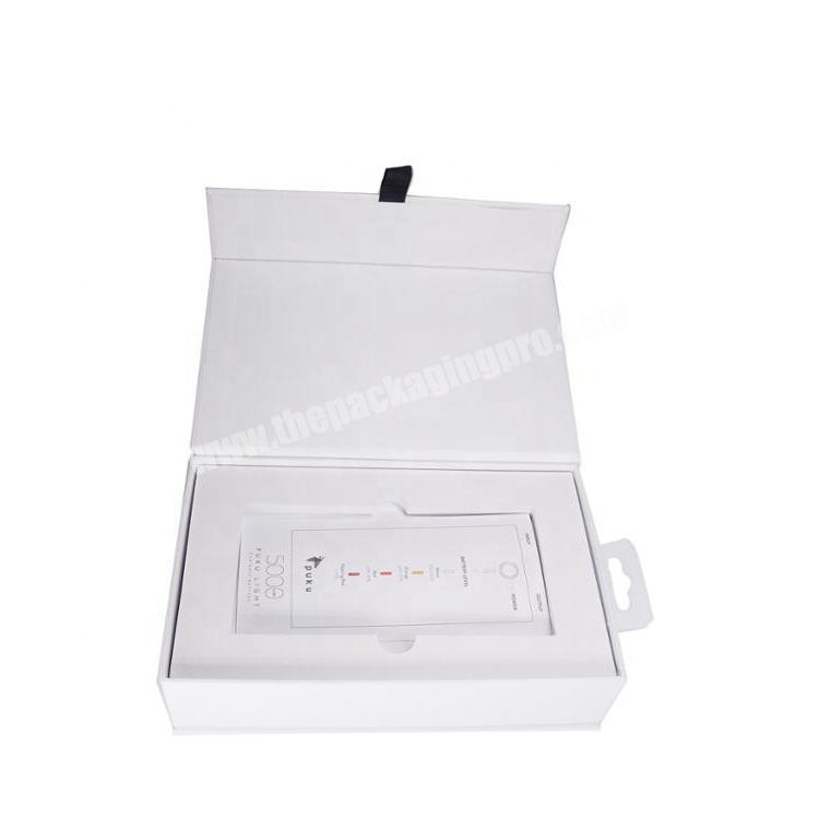 White color luxury rigid electronics packing for mobile phone smartphone power bank charge battery set paper gift box wholesale