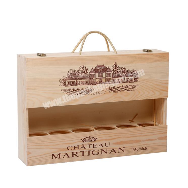 High End Low Moq Gift Packaging Wood Wine Box For 6 Red Wine Bottle