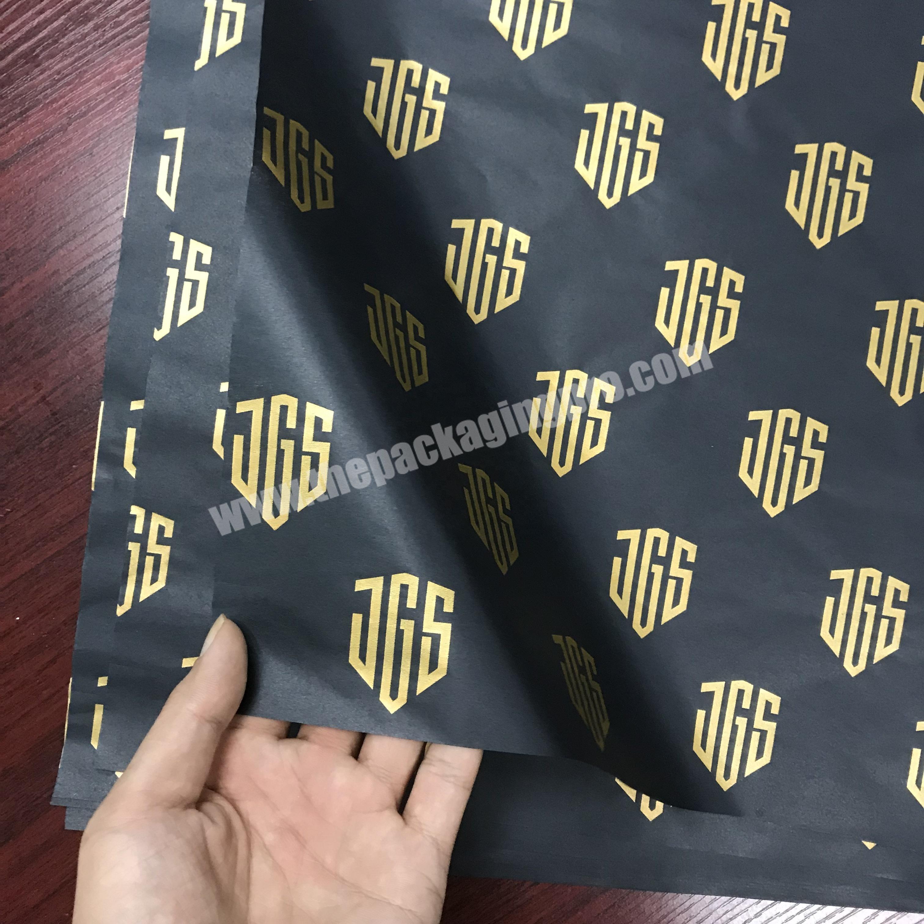 Custom gold logo printing 17g black gift tissue paper wrapping for hair  extension and wig packaging