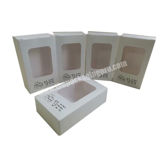 Printed black logo Recyclable art white Paper packing boxes with open window soap box