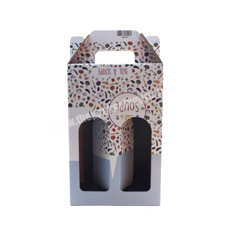 Custom Rigid Craft Cardboard Carrying 2 Bottles printed black cardboard wine box with clear window display