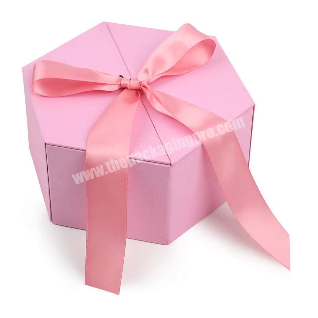 Custom Design With Cover Ribbon Pink Small 8 inches Easy Assemble Christmas Wedding Gift Box Wholesale