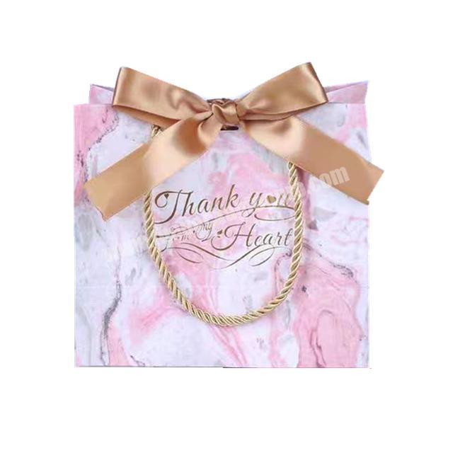 Free design logo color Most popular square shape pink marble with butterfly ribbon paper bags