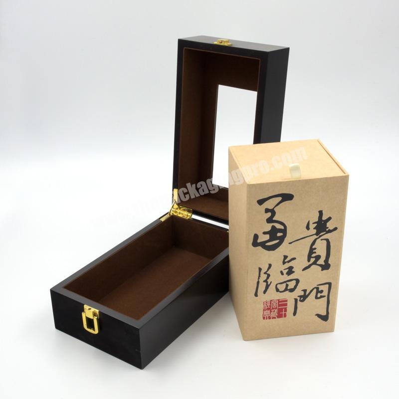 Unique Wooden Small Double Boxes Set Paper Box Inside For Wine Liquor Bottle Preferred Gift Box With Window