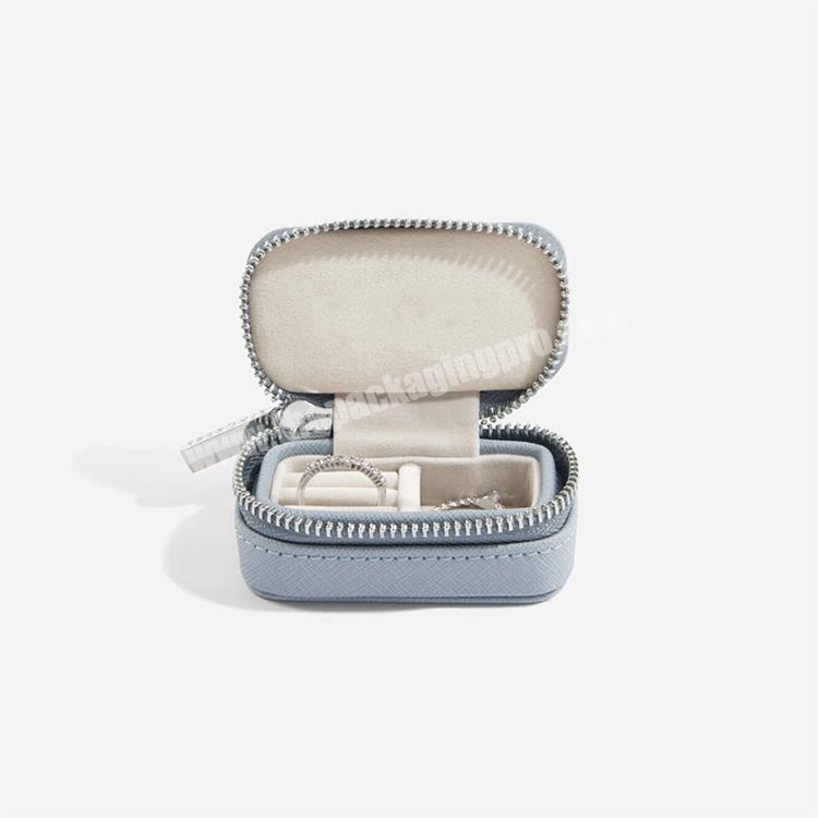Mini lovely elegant leather jewelry boxes portable travel ring case custom logo storage travel jewelry case