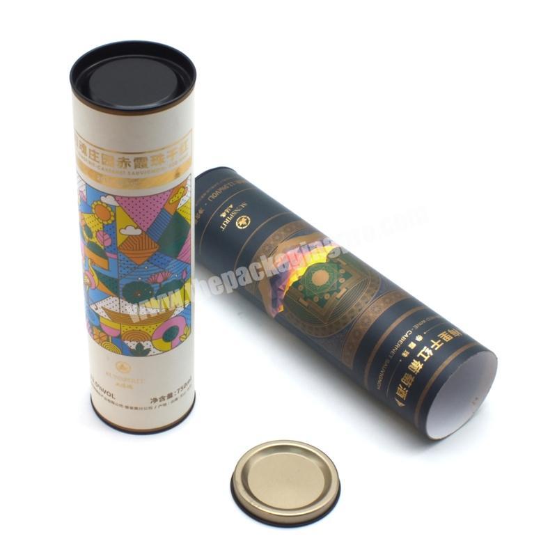 Customized cylinder tube box round metal lid and bottom packaging tube box