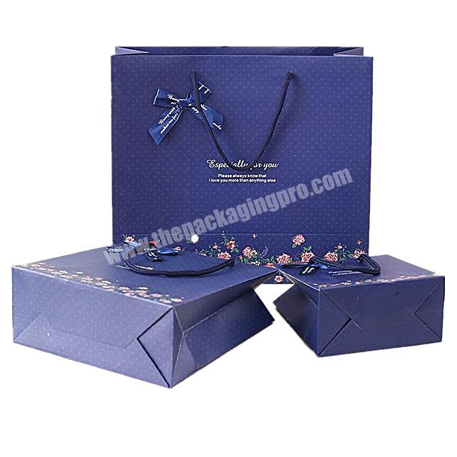 Wholesale Customized navy blue paper gift bag with handle Free design brand namelogo