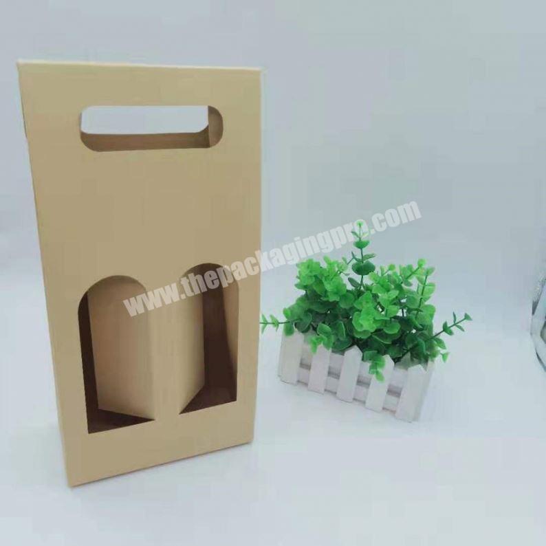 Custom Luxury Cheap Kraft Paper 2 Bottles Wine Box With Handle