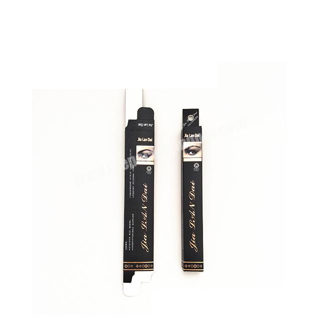 Customized slim black printed eyeliner packaging with hanging hole gold foil stamping logo