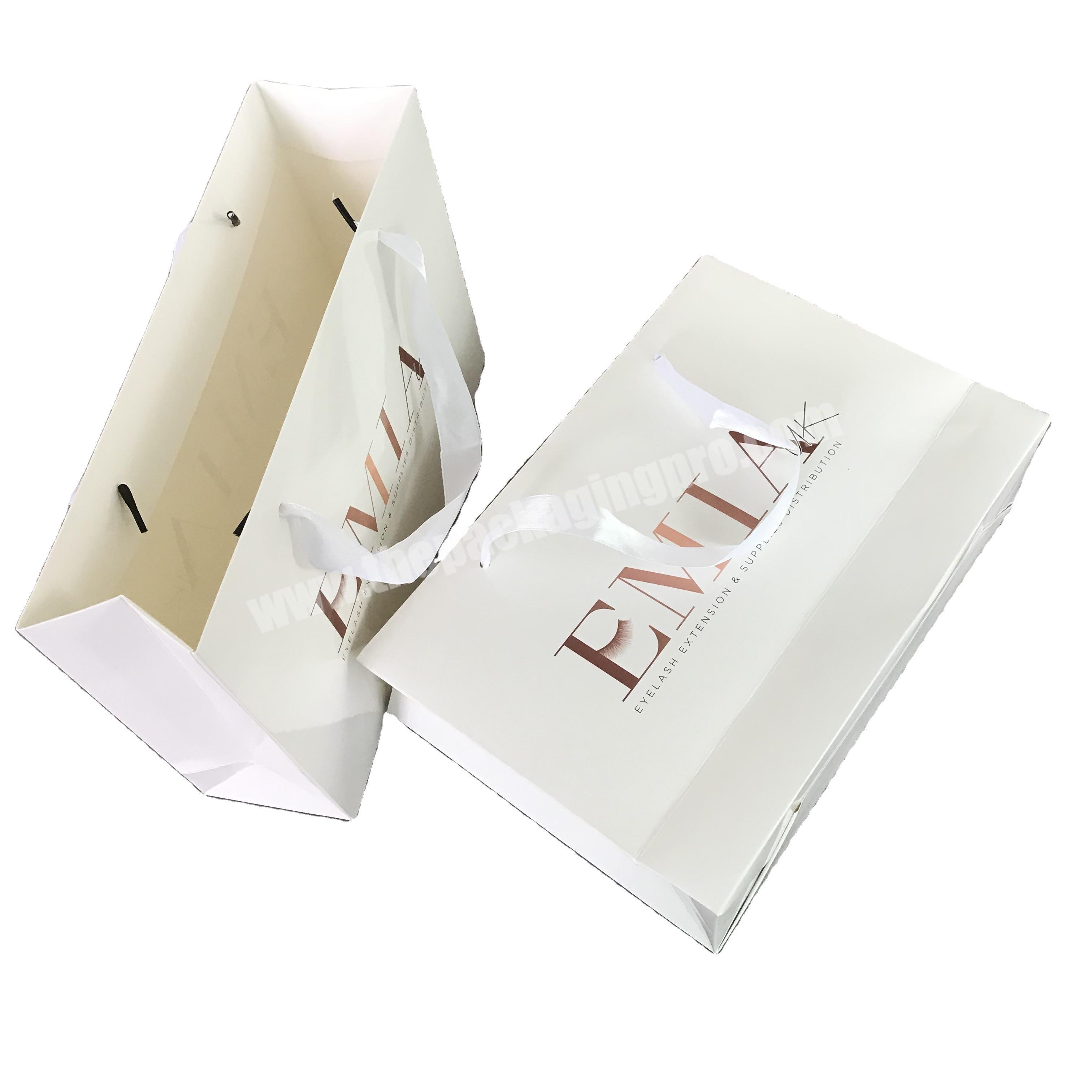 Custom size personalized different types clothing paper bags with satin ribbon