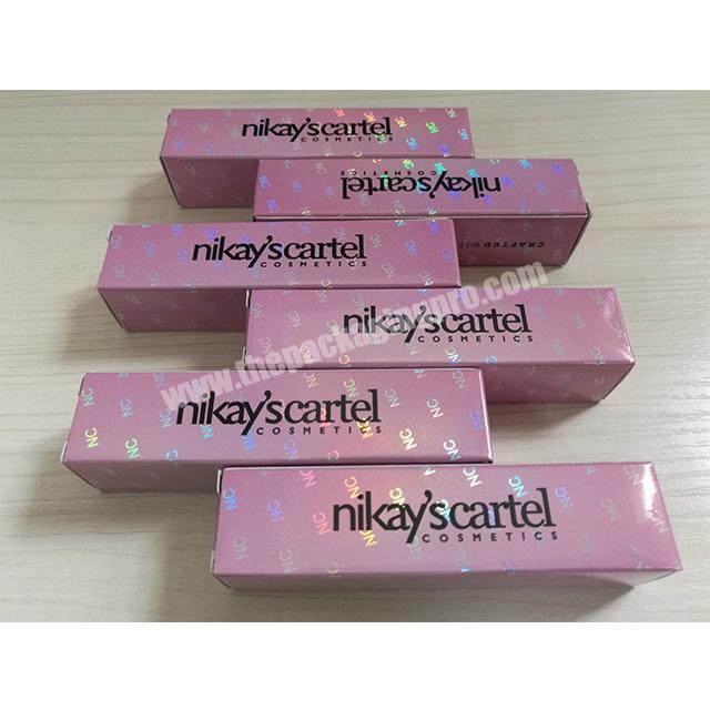 Low MOQ high qantity cute pink color with hologram foil logo background Lipstick paper boxes