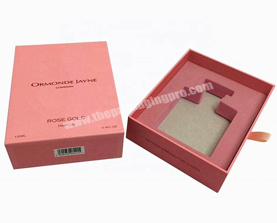 Custom design high end premium pink rigid board cosmetics case perfume bottle jar packing paper box with original factory price