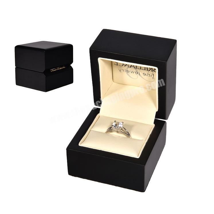 Custom Small Black Matte Wooden Square Ring Jewelry Packaging Box