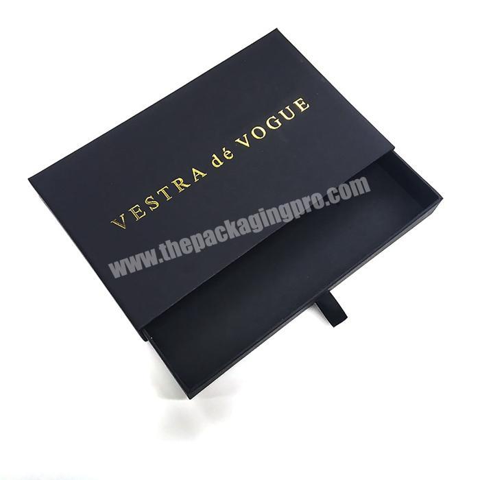 Customized Eco-friendly Black Luxury Hot Stamping Sliding Cardboard Drawer Boxes for Gift Packing