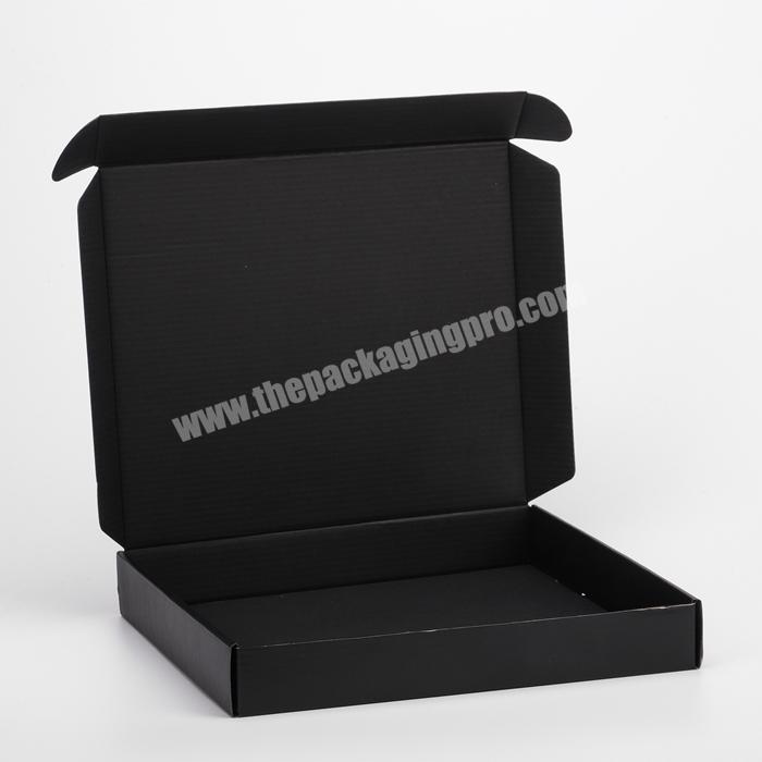 Matte Black T Shirt Packaging Custom Corrugated Subscription Box Superflat Shipping Package with Gold Foil Logo