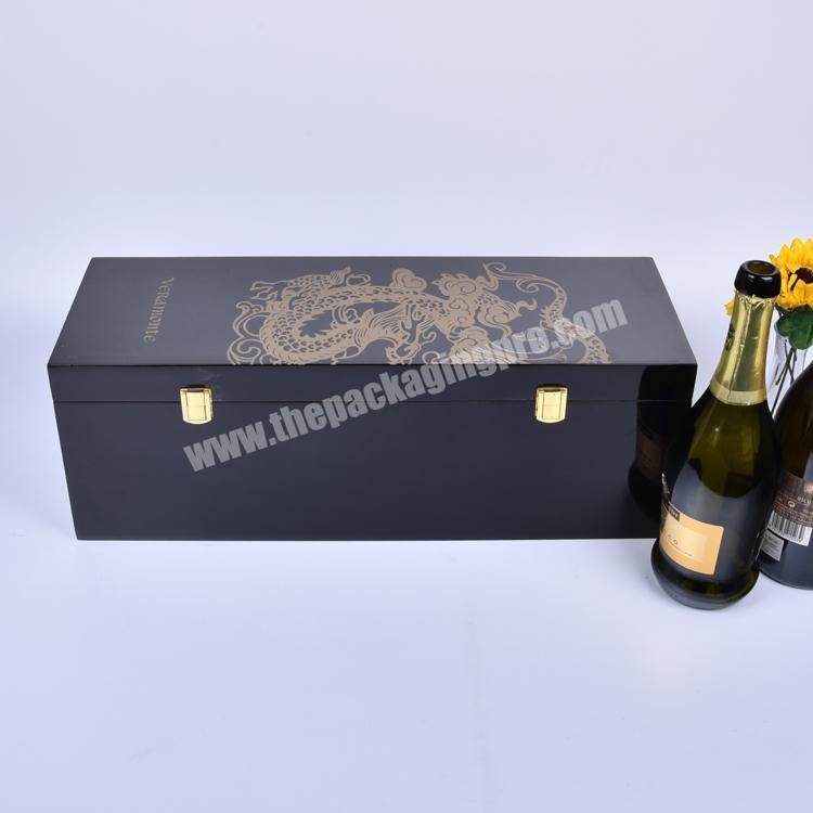 Wholesale Large Black Piano Lacquer Gold Foil Wooden Wine Storage Boxes