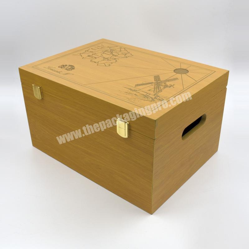 Wholesale Custom Laser Cut Bamboo Wine Box For 6 Bottles With Handle