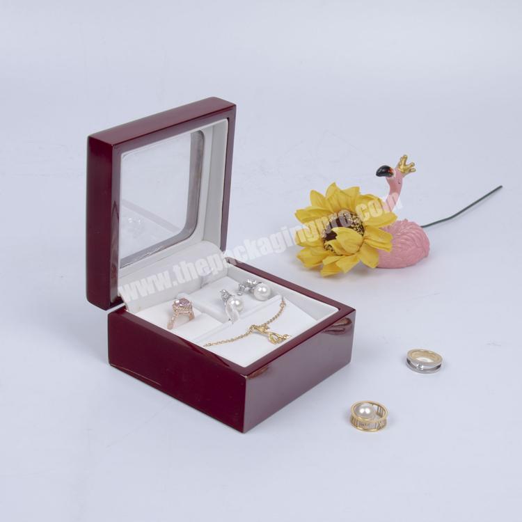 High End Custom Small Wood Jewelry Set Box With Glass Top