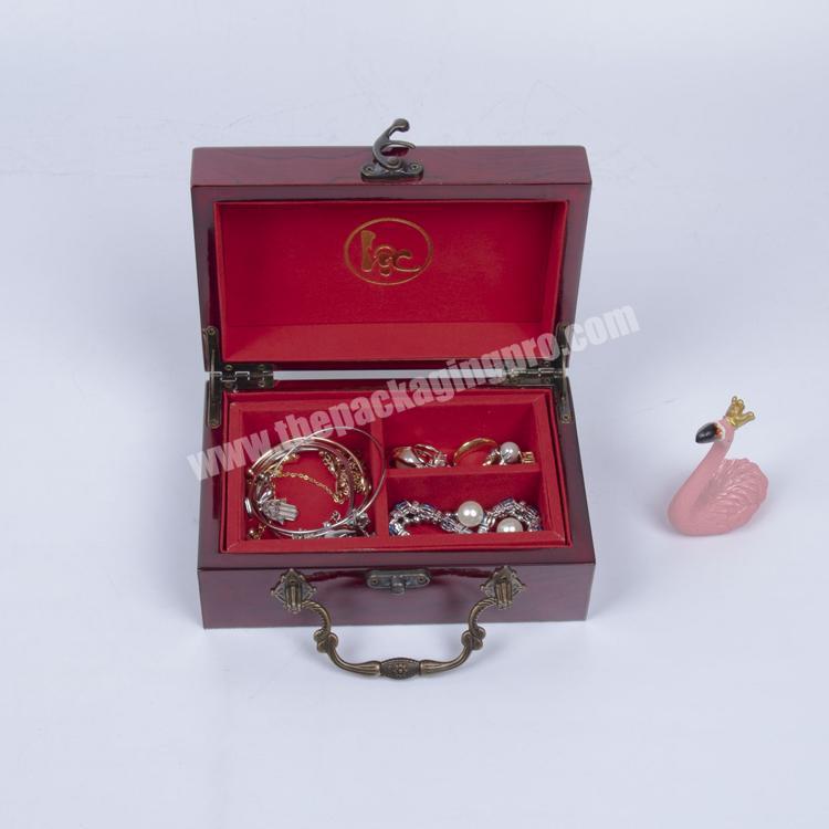 Luxury Custom Lacquer Small Wood Jewelry Gift Box With Handle