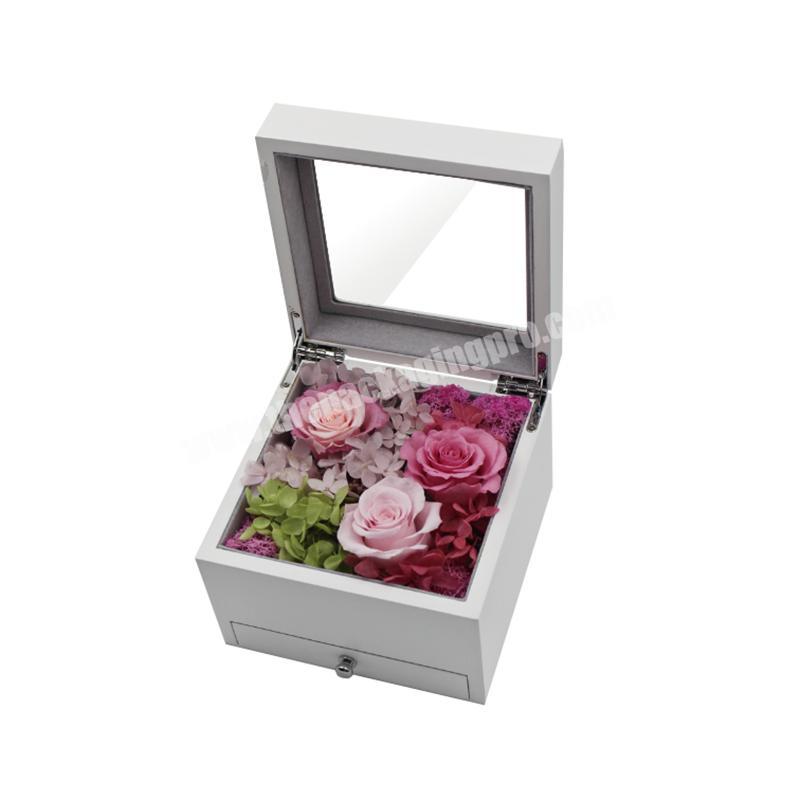 Large Wooden Sweet Gift Flower Box With Drawer 2 Color MDF Wood Multi-function Jewelry Boxes Cajas de Regalo For Gifts