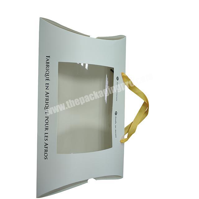Hot sale pillow box with handle and window custom printing clear window pillow box popular pillow boxes with window display