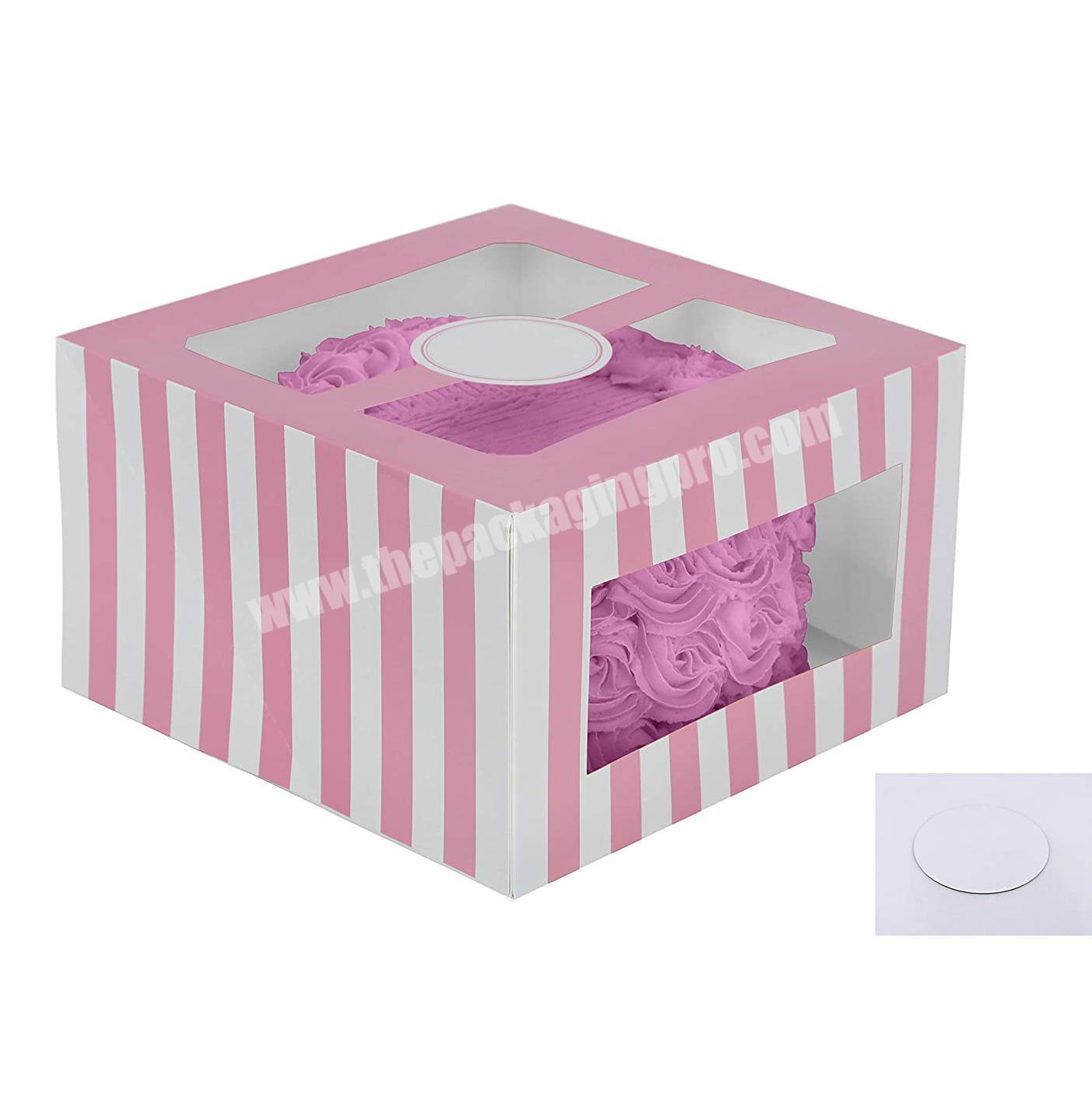Cardboard Cake Boxes 10 x 10 x 6 Inch Tall  wholesale white bakery packaging clear paper cake boxes Set in bulk with Cake Board