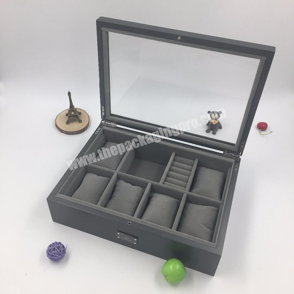 2020 New Design Shinny Black Wood Watch Jewelry Organizer Box With Window