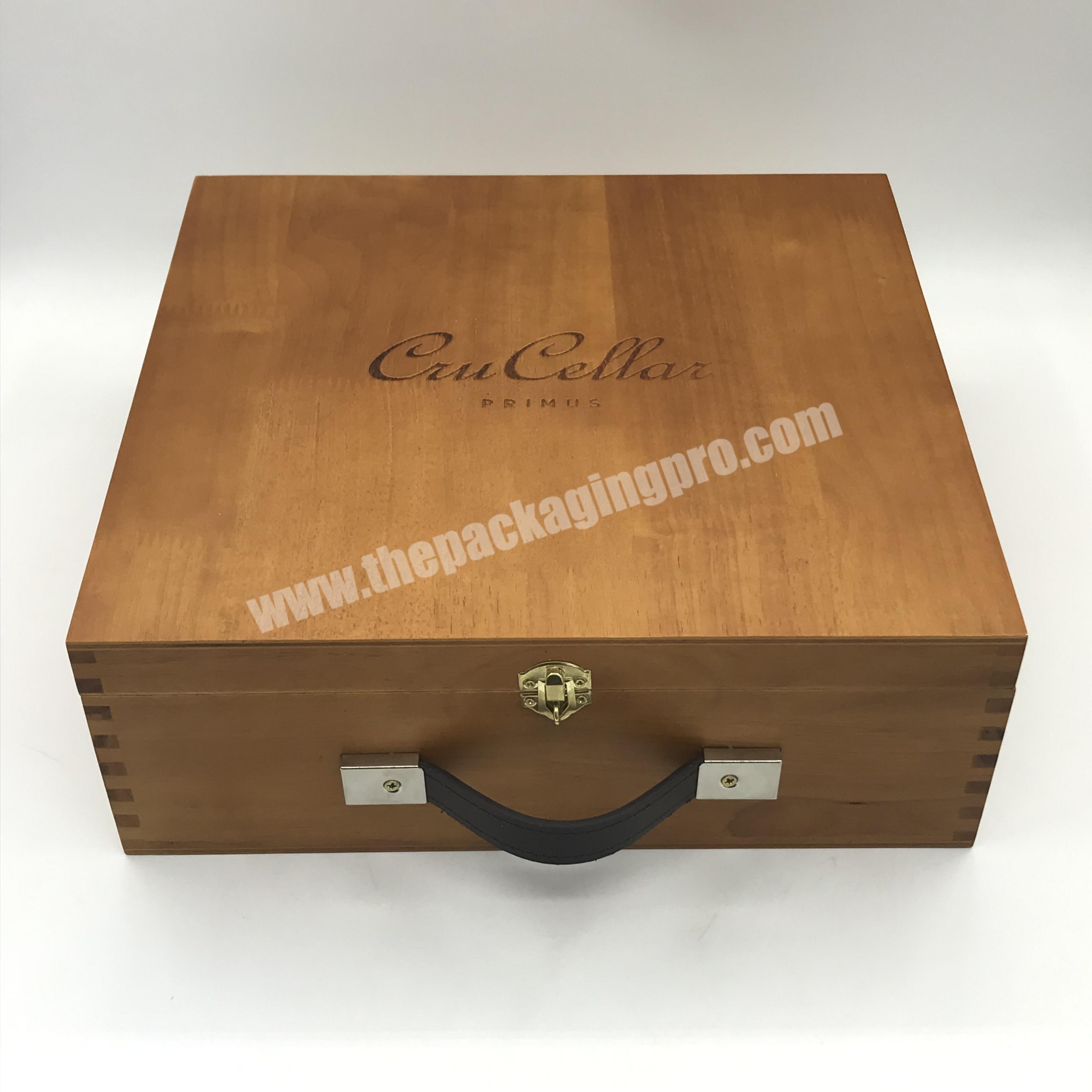 custom Large 12 bottles wooden wine box with handle