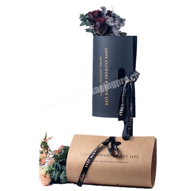 High quality Recycled BrownBlack Kraft Paper Gold Printed Brand Name Flower Bouquet Carrier bag