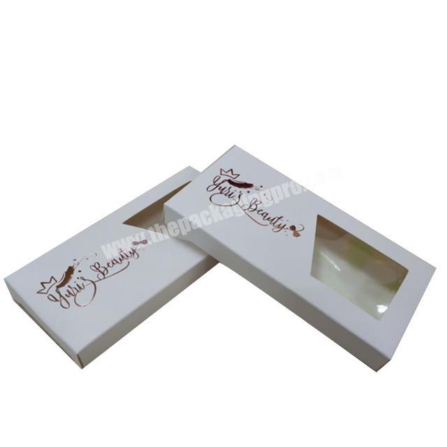 250gsm white cardboard paper box white custom empty eyelash box with rose gold stamped foil logo