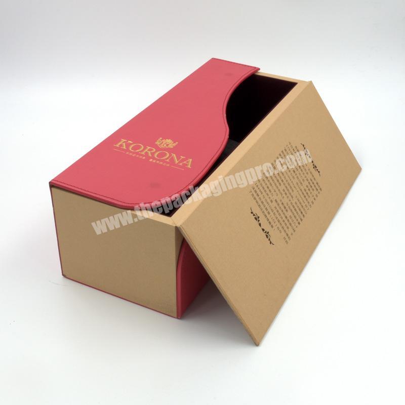 high end double open wooden packing pink PU leather wine box For Single Wine