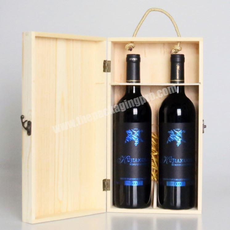 Custom Logo High Quality Wood 2 Bottles Wine Box With Dividers