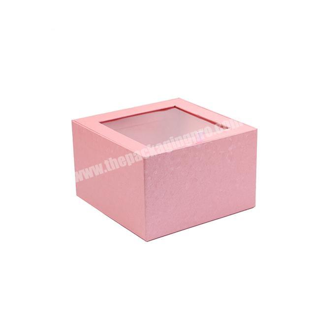 China Manufacture Hot sale high quality pink  square flowers paper box with window