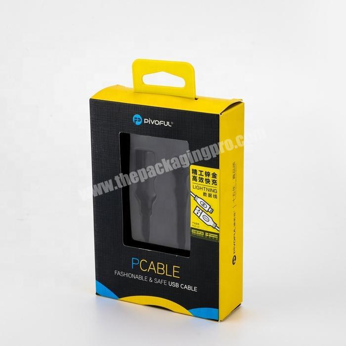Customized Size White And Yellow Packaging Usb Data Cable Wire Phone Charger Packaging Box With Pvc Window